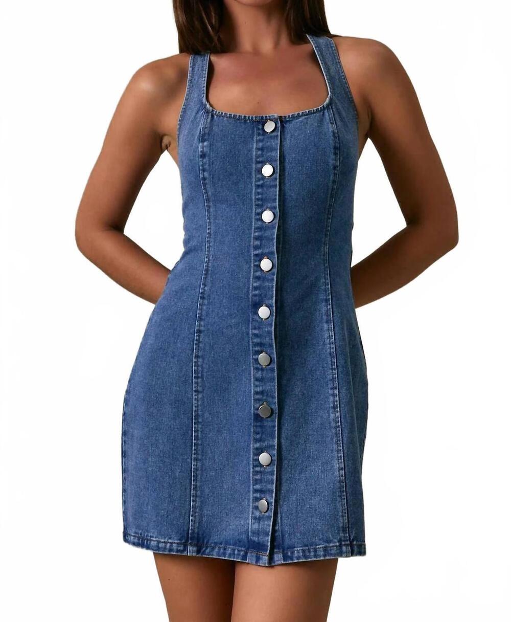 NEW LE LIS halter neck mini dress in denim